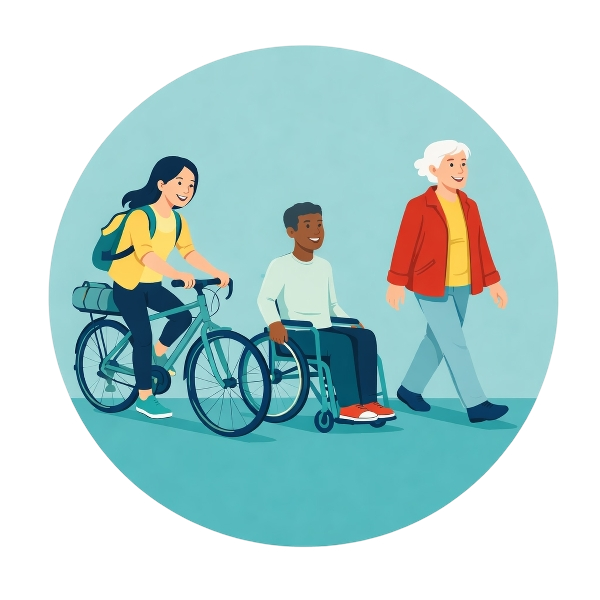 Riding, wheeling and walking people