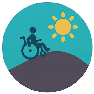 A person in a wheelchair on a hill